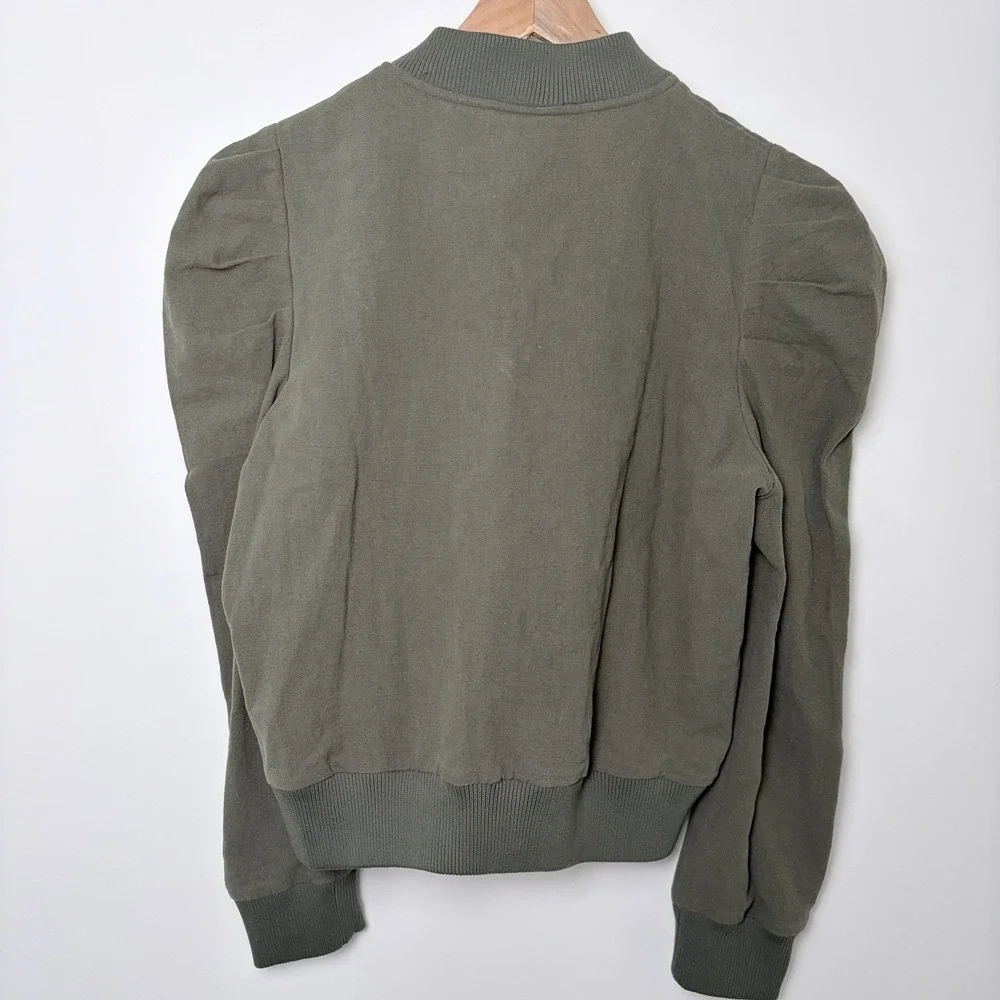 NWT Dolan Left Coast Puff-Sleeve Bomber Jacket Olive Green Zip Anthropologie - Picture 3 of 7